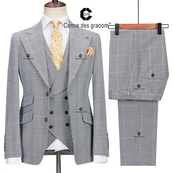 Cenne Des Graoom 2022 Classic hill Plaid 3 pezzi Vintage uomo abiti giacca invernale gilet pantaloni su misura Business Office Wedding 1