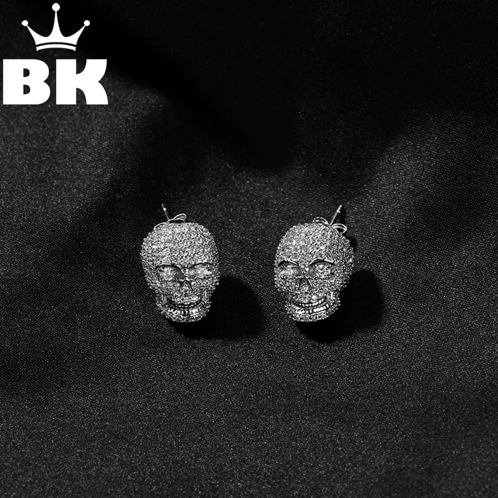 

Серьги-гвоздики в виде черепа BLING KING с микрозакрепкой и фианитом, новинка, мужские Модные аксессуары в стиле Хэллоуин, украшения в стиле хип-хоп