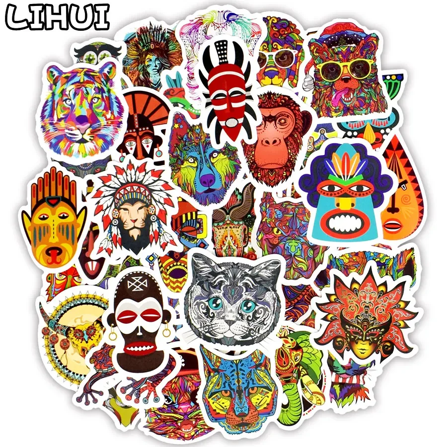 50 PCS Totem Animal Sticker Graffiti Ethnic Tribal Tattoo Stickers to DIY Laptop Skateboard Luggage Guitar Moto Helmet Car Decal summer men s animal tattoo white short sleeve t shirt the lion 3d printed o neck tees