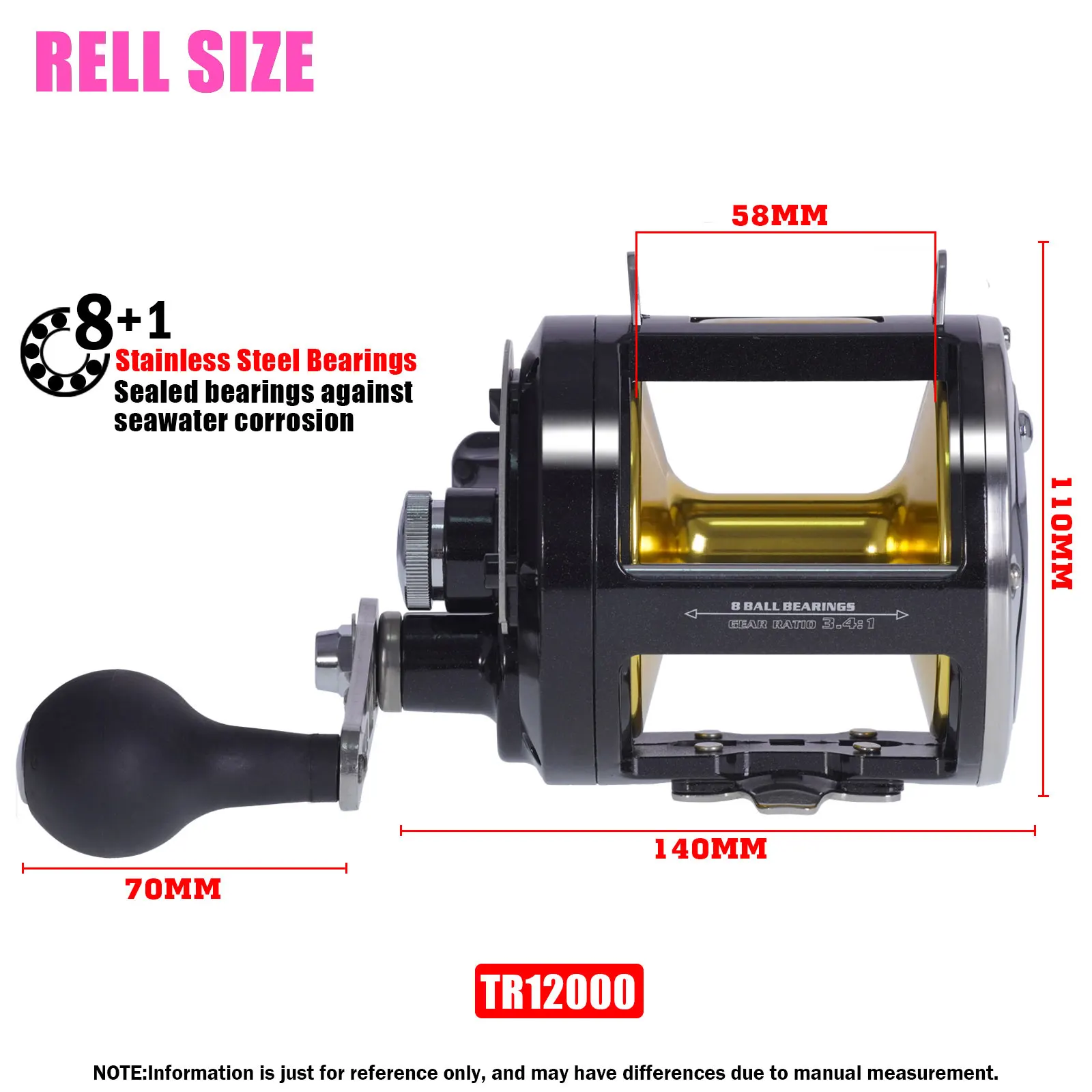 Mulinello da pesca TR12000 3.4:1 8 + 1BB in lega di alluminio - immagine 3