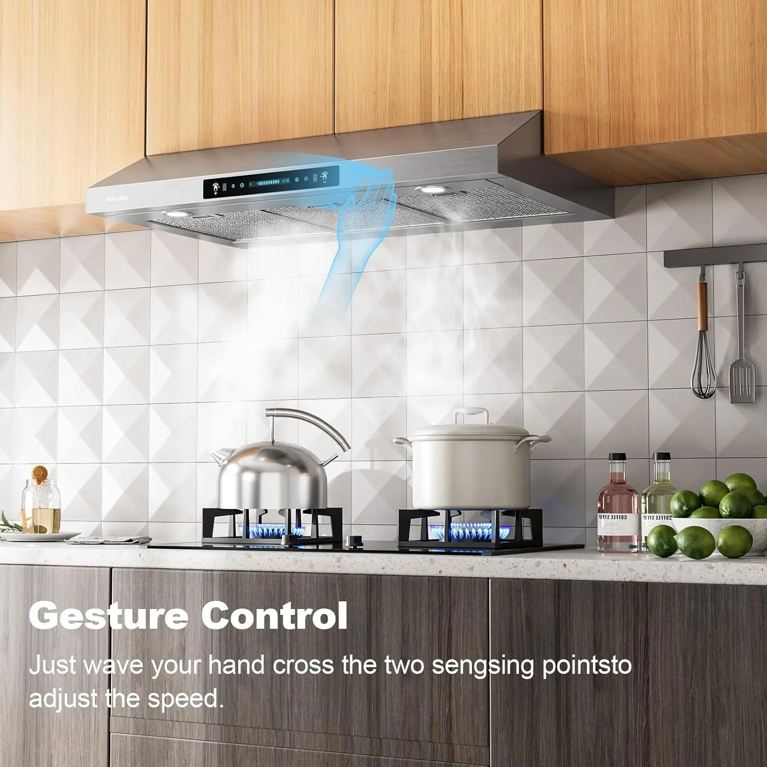 30 Inch Under  900-, 4 Speed Gesture Sensing&Touch Control Panel, Stainless Steel Kitchen Vent 3
