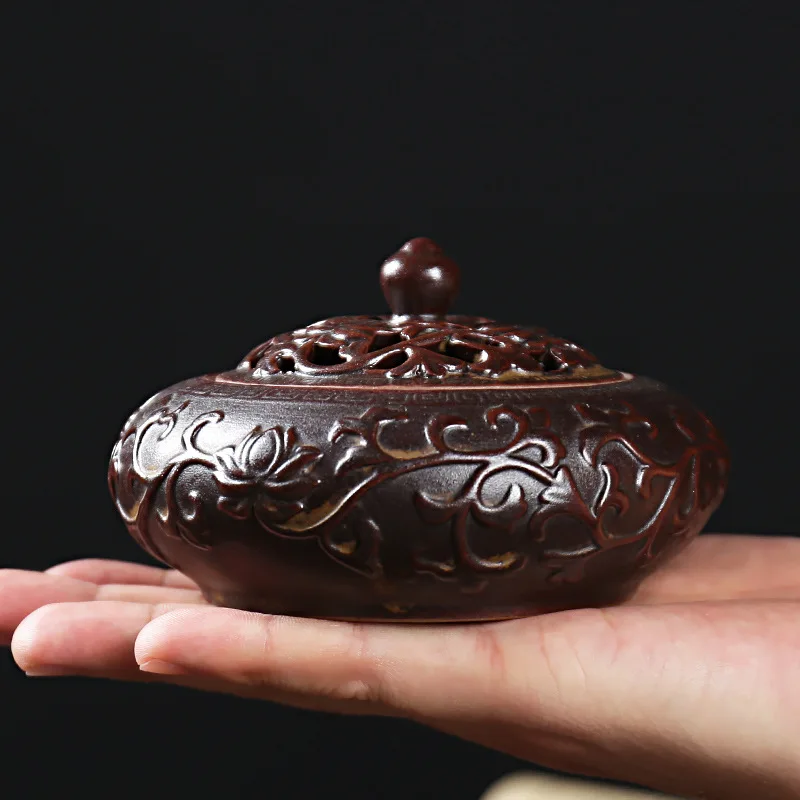 

Chinese style retro antique ceramic incense burner, home decoration for Buddha, eight trigrams, lotus texture incense pedestal