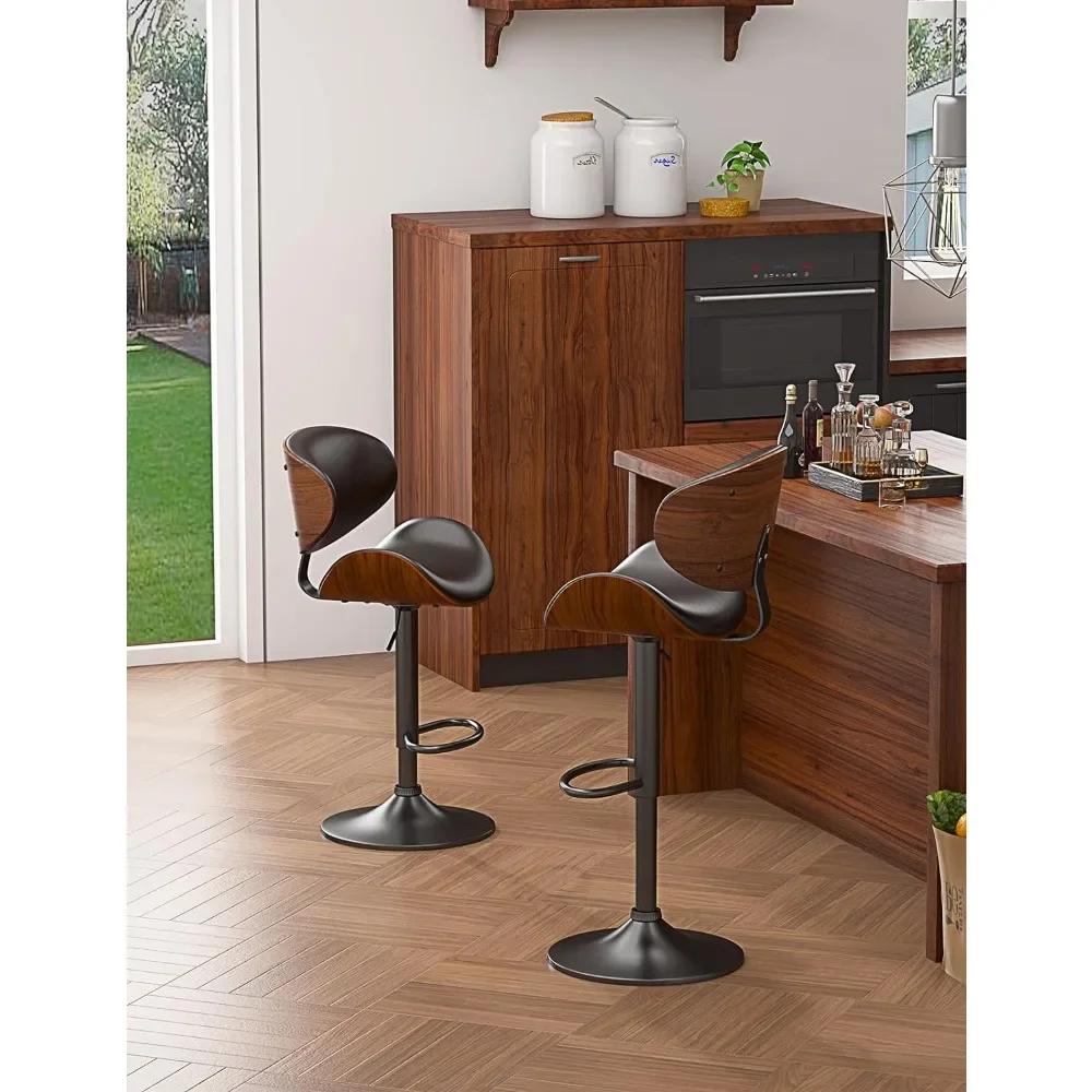 

Modern PU Leather Upholstered Bar Chair with Back and Footrest, Swivel Bar Stools Set of 2 for Kitchen Counter, for Bar, Black