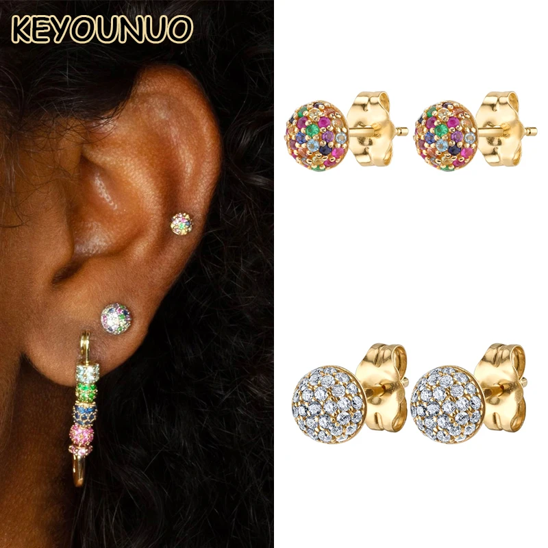 

KEYOUNUO Gold Filled Silver Color Rainbow Zircon Stud Earrings For Women CZ Ball Colorful Earring Wedding Jewelry Wholesales