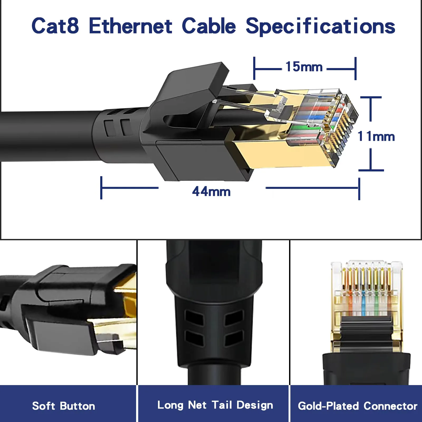 Ultra-Fast Cat 8 Ethernet Cable - 40Gbps SFTP Network LAN Patch Cord