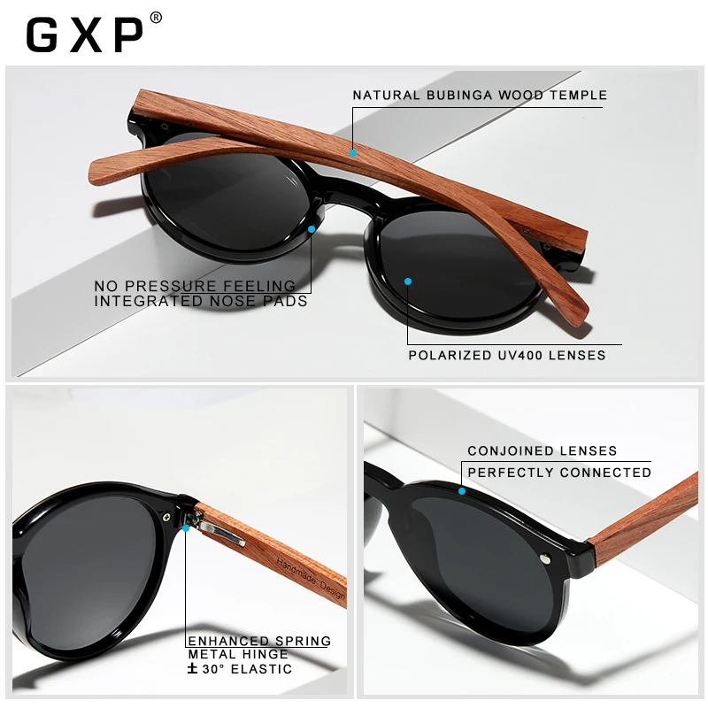 GXP 남성용 천연 나무 선글라스, 편광 안경, 나무 패션 선글라스, 휴일 레저 안경