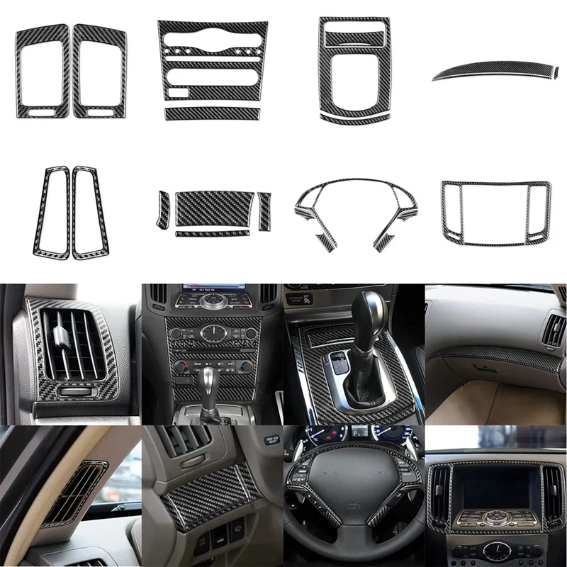 

Для Infiniti G37 2010-2013, мягкая отделка из углеродного волокна, комплект наклеек, панель переключения передач на вентиляционное отверстие, комплект запасных частей
