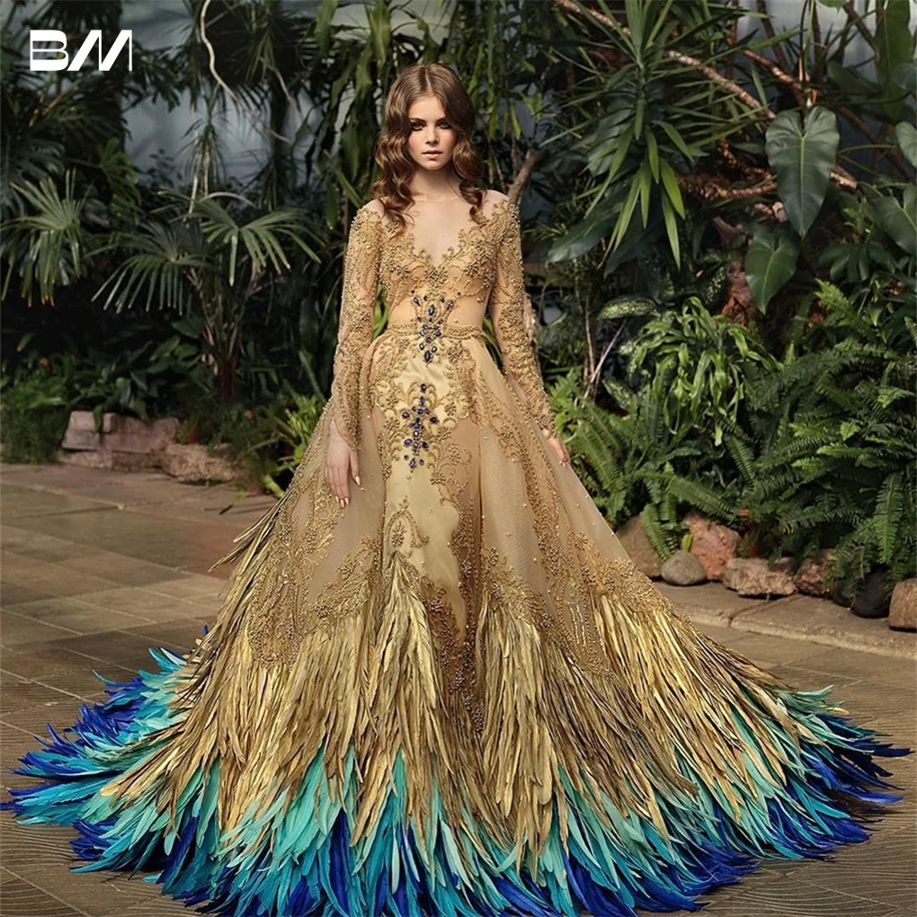 Платье для выпускного Haute Couture с золотым павлином