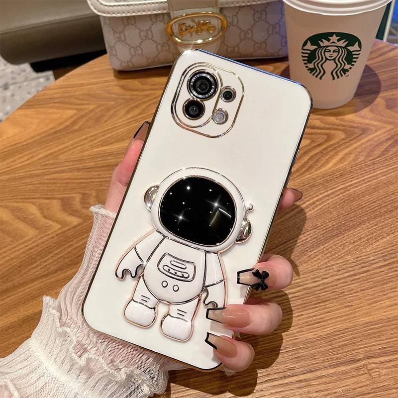 6D Plating Astronaut Fold Stand Phone Case - Sleek and Durable Soft Cover