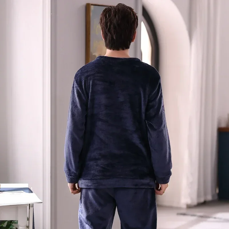 2023 Winter Long Sleeve Thick Warm Flannel Pajama Sets for Men Korean Loose Coral Velvet Sleepwear Pyjama Homewear Home Clothes