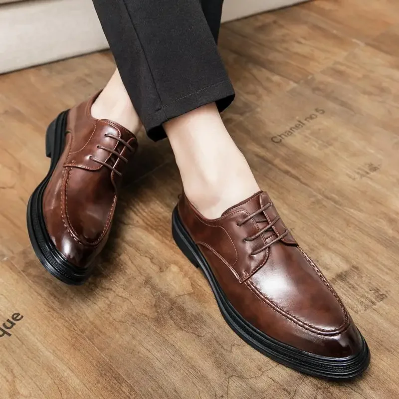 

Men's Shoes Spring New Casual Business Wear Leather Shoes Men's Height Increasing Insole Groom Wedding Shoes Young Men's Sports