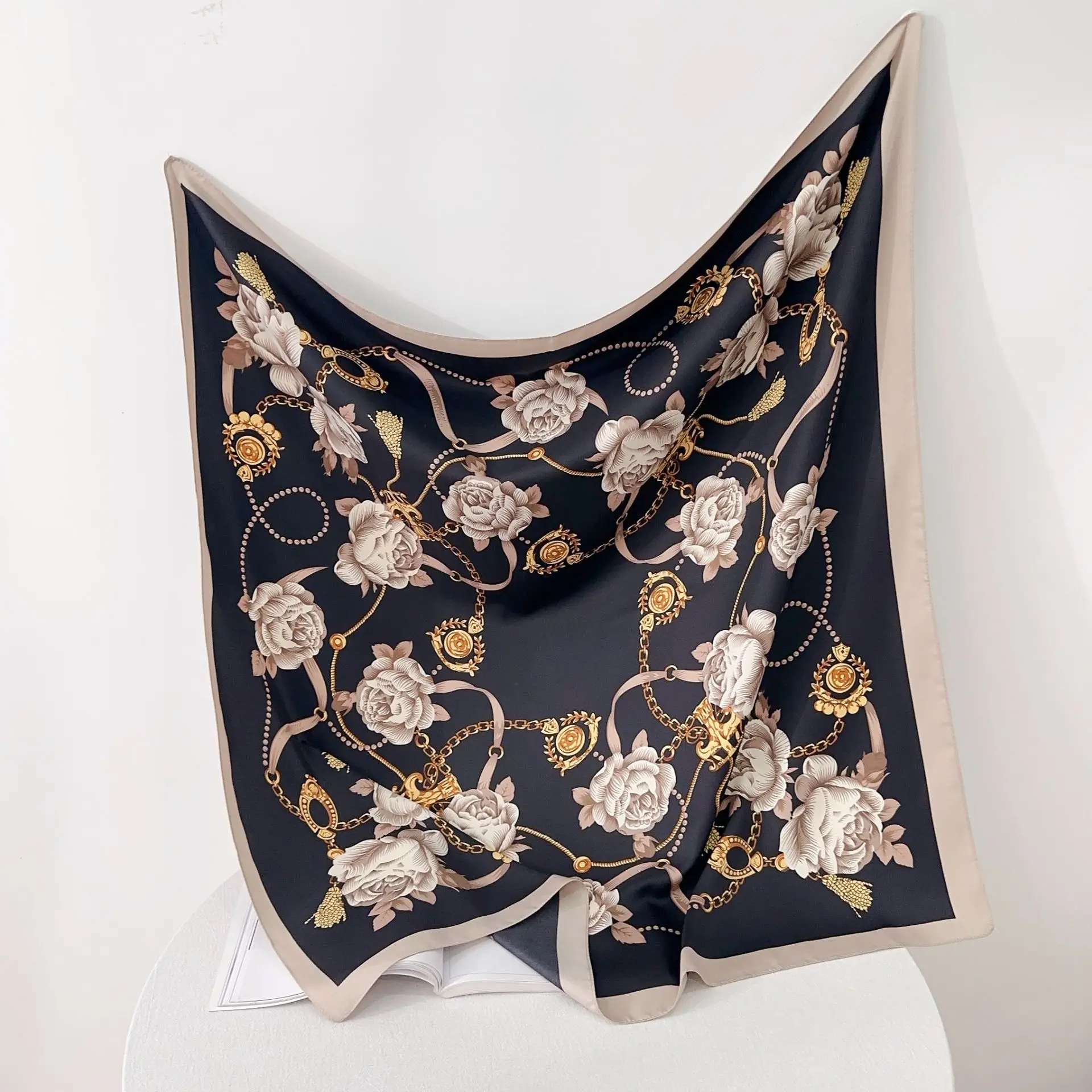 NEW Design Flower Twill Silk Women Scarf Sunscreen Foulard Shawl Hijab Female Hair Hijab Wraps Neckerchief Bandanda Echarpe 6