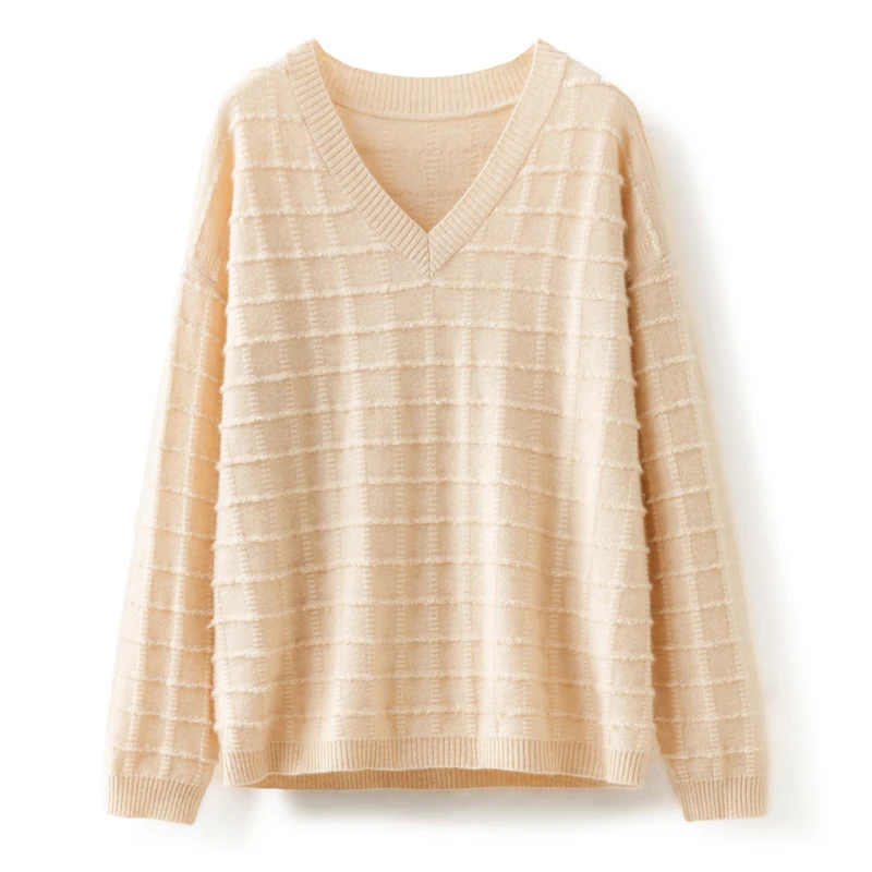 

4-color pullover 100% cashmere sweater Women's V-neck knitted high-end comfortable hollow out Women's cashmere sweater is New