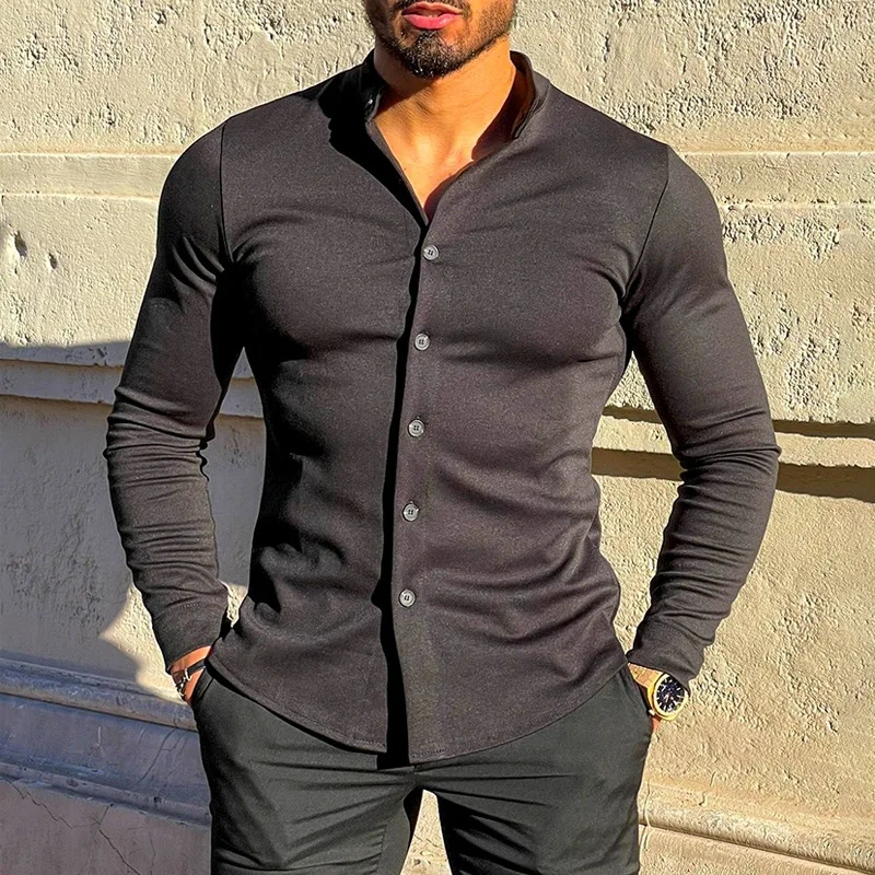 

2022 Autumn New Business Casual Fashion Men Shirt Long Sleeve Cardigan Single Breasted Black Tops Ropa Para Hombre