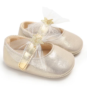 Golden Color Cute Baby Walking Shoes Flat Ballet Footwear with Adjustable Straps for Girls Comfortable First-Time Walk 1