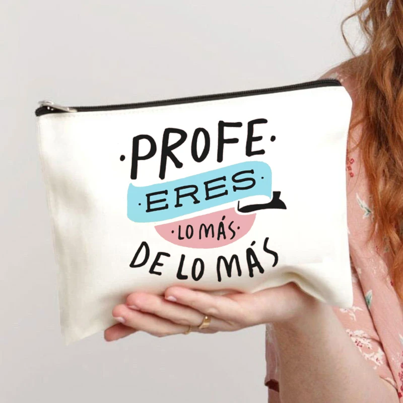 Spanish Printed Teacher Life Makeup Pouch Pencil Case School Stationery Supplies Storage Bags Travel Makeup Wash Organizer Gifts 3