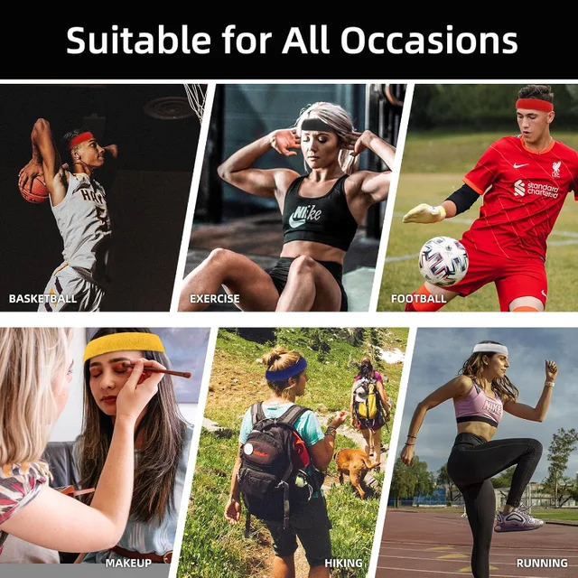 2pcs Sports Sweatbands Headband Moisture Wicking Hairband Athletic Towel Headbands Cotton Head Sweat Bands for Running Cycling 3
