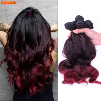Fasci di capelli per tessitura di capelli sintetici a onda sciolta 6 pz/lotto estensioni dei capelli ondulati di colore bordeaux naturale tessitura di colore misto da 14/18 pollici