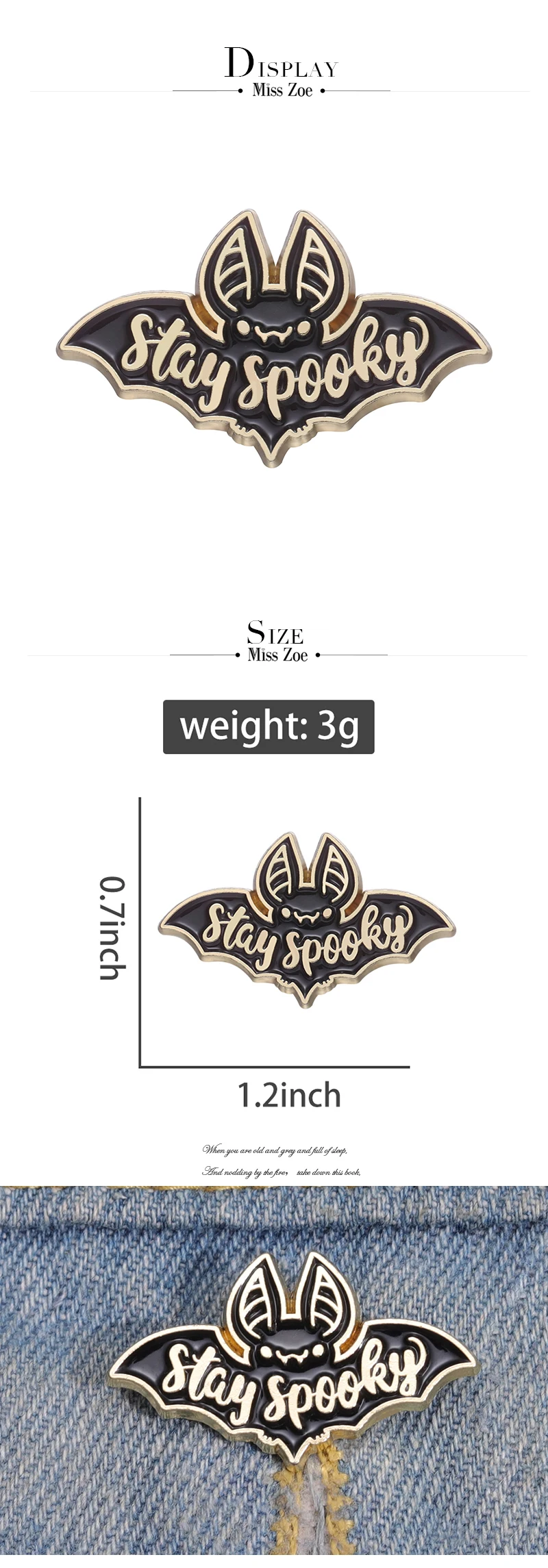 Bleiben gruselige Emaille Pins benutzer definierte schwarze Fledermaus Broschen Revers Abzeichen Punk dunklen gotischen Schmuck Geschenk für Freunde – Detail 1