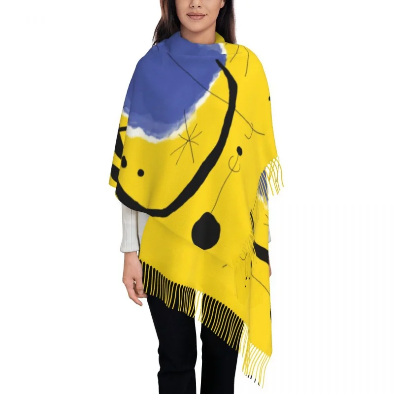 

The Gold Of The Azure Scarf Wrap for Women Long Winter Fall Warm Tassel Shawl Unisex Joan Miro Abstract Art Scarves