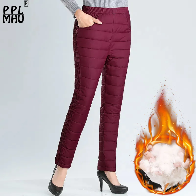 Mom Casual Warm Down Cotton Pants Women 5xl Oversize Side Stretch Warm Winter Pantalones Snow