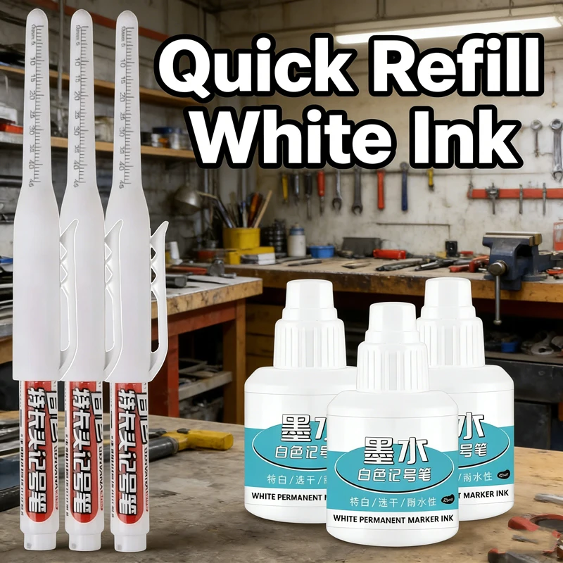 45mm 화이트 딥홀 롱 니브 헤드 마커 세트 (금속 천공 펜, 방수, 욕실, 목공, 장 페인트)