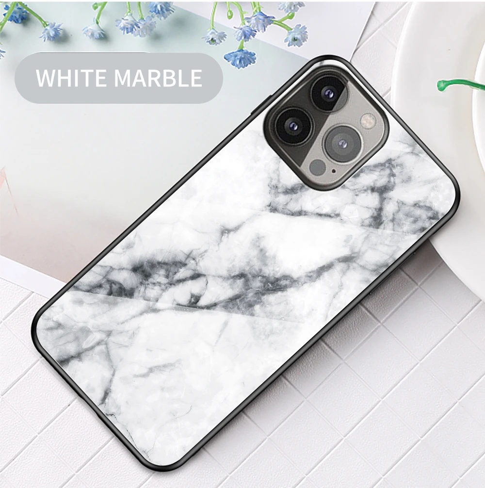 Fashion Marble Tempered Glass Case For iPhone 13 12 11 14 Pro XSMax XR 8 7 6 Plus SE2020 Silicone_voghion.com