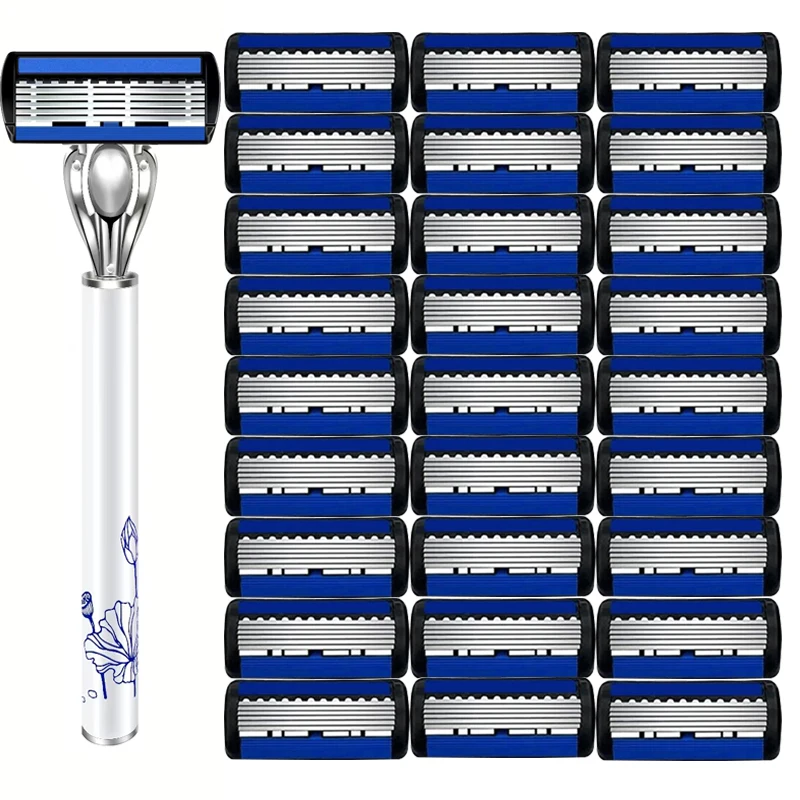 6-Layer Safety Razor for Safety Razor Men's Manual Shave Razors Long Handle Double Layer Safety Razor for Bathing Hotel Travel