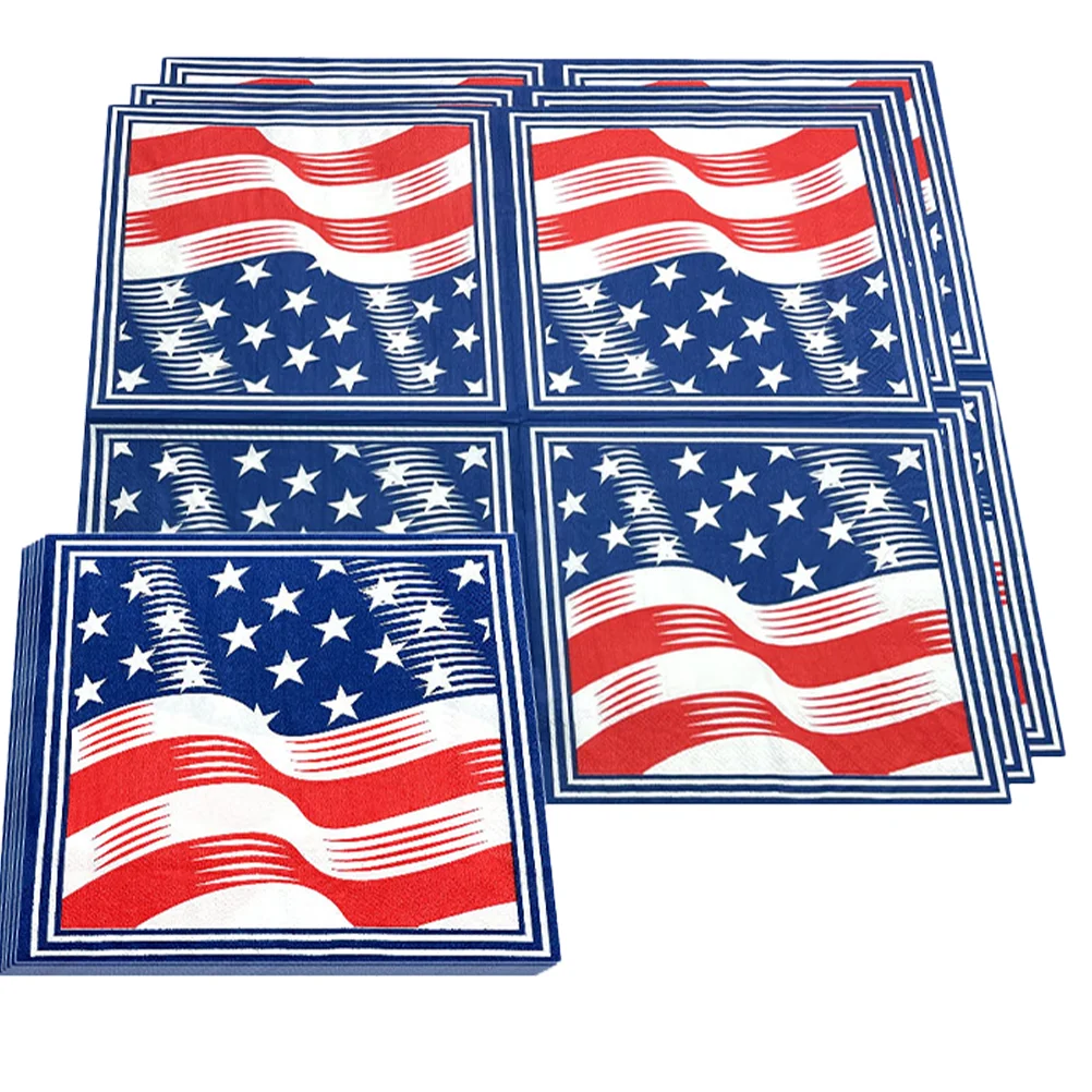 

40 шт., одноразовые салфетки с принтом «Американский флаг»