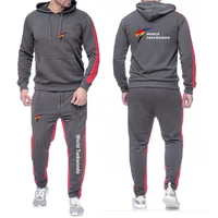 2024 Spring Autumn Men's WTF World Taekwondo Federation Logo Print Hooded Tracksuit+Drawstring Sweatpants Solid Color Sports Set 2