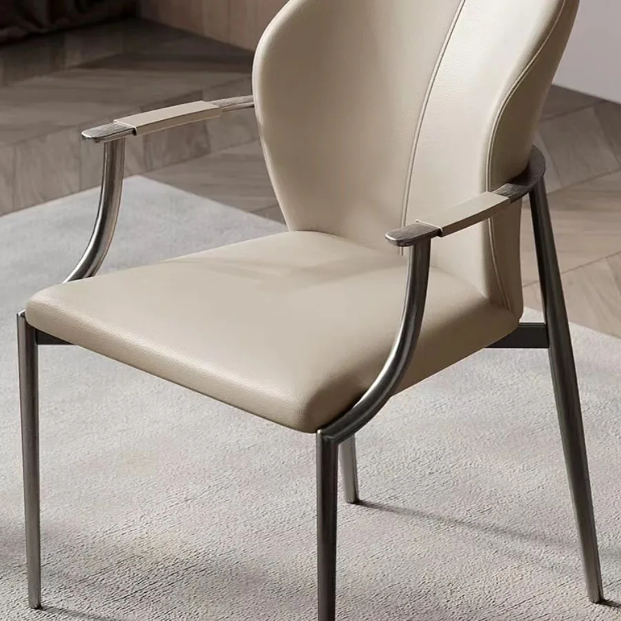 Trendy Dining Chair Italian Style Design Armrests Leather Back Cushion Mid Century Chairs Classic Chaise Longue Home Furniture