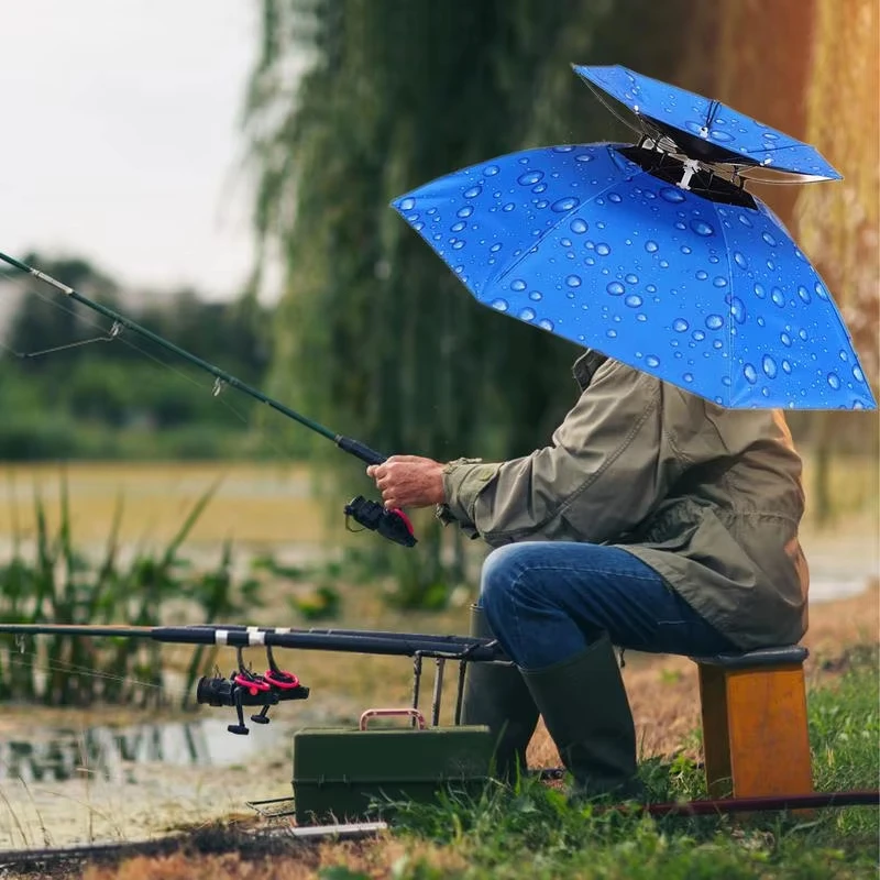 Chapeau parapluie double couche homme femme réglable pêche randonnée camping protection UV