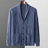 Autumn and winter new 100% pure wool cardigan men's lapel coat high-grade sweater loose business padded coat knitted youth coat 4