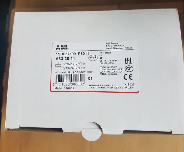 

Оригинальный контактор переменного тока ABB A63-30-11 AC220V