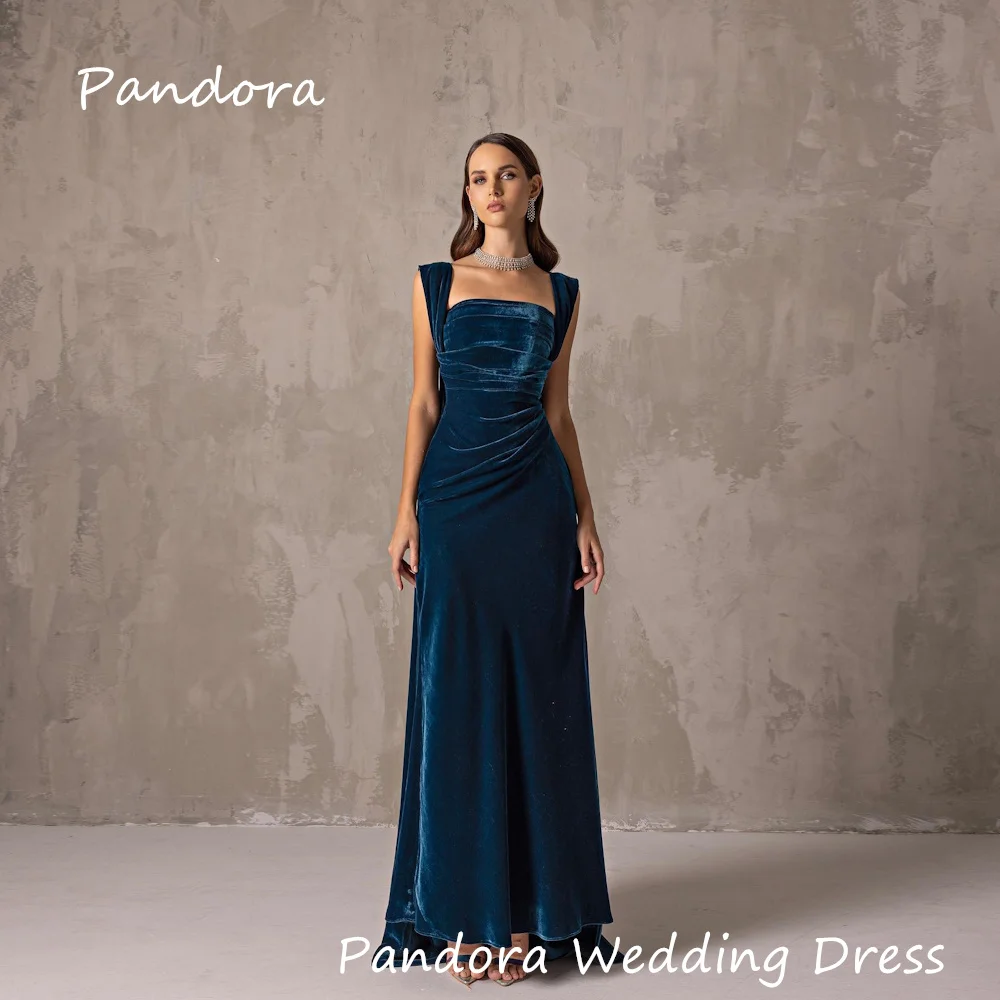 

Женское прямое платье до пола Pandora, синее велюровое платье с квадратным вырезом и оборками, для выпускного вечера, 2023