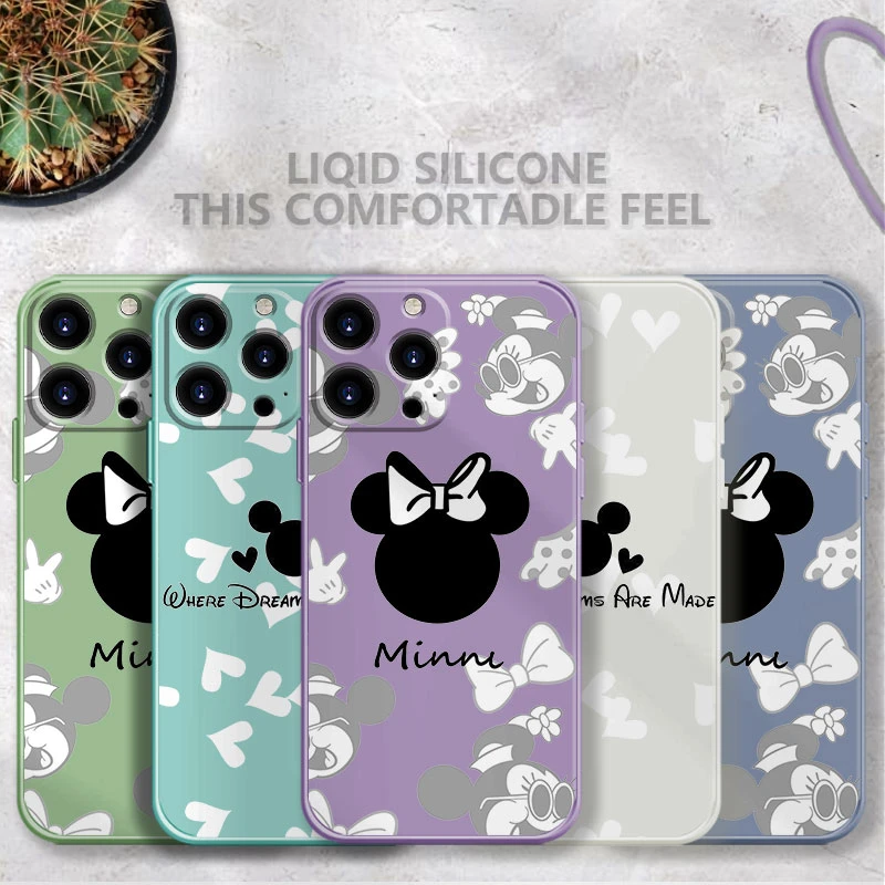 iphone 13 mini mobile phone cases Mickey Minnie Mouse Square Liquid Case For iPhone 13 12 11 Pro Max 5S 6S 6 7 8 Plus X XR XS SE2022 12 13 Mini Candy Color Shell iphone 13 mini case