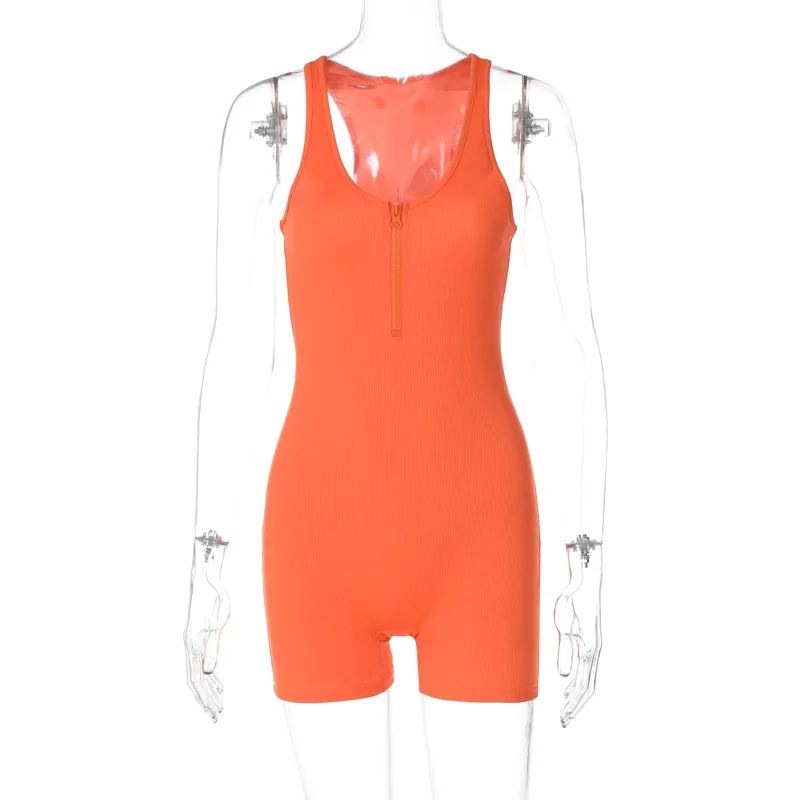 BKLD Women Clothing 2024 Summer New Fashion Solid Color Slim Fit Zipper Sleeveless Short Jumpsuits One Pieces Outfits Romper