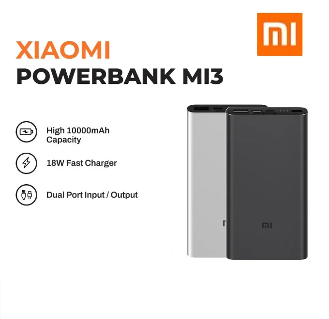 

Xiaomi Original Power Bank 3 External Battery Dual Way Fast Charging PLM12ZM 18W Mi Powerbank 3 For iPhone 14, 10000mAh