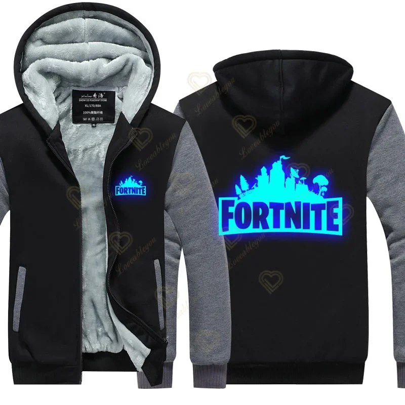 Luminescente Fortnite Felpa Con Cappuccio Da Uomo Donna Inverno Di Alta Qualità Caldo Addensare Felpa Con Cerniera In Pile Cappotto Giacche Felpa Con 