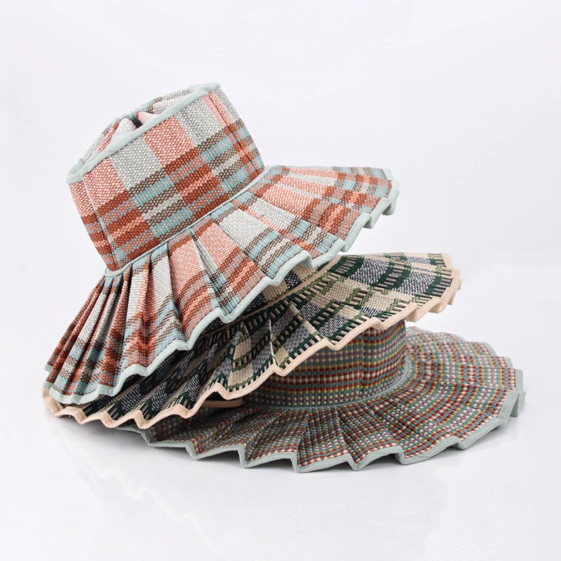 

King Wheat Summer Foldable Pleated Women Sun Hats Casual 2022 Top Sunscreen Straw Hat Outdoor Beach Shade Straps Adult Lady Cap