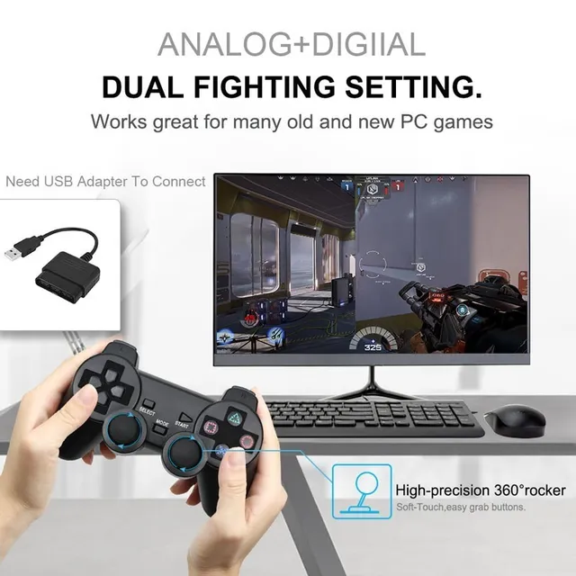 Wireless Gamepad Transparent Color For Sony PS2 Double