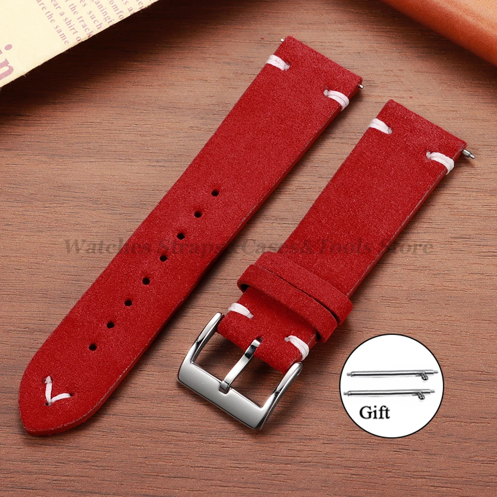 Blue Suede Leather Vintage Watch Strap with Quick Release
