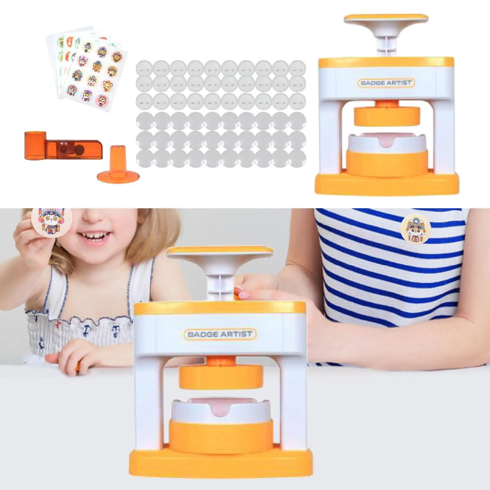 Pin Badge Maker with Cutting Tool Centerpiece Manual Button Badge Press Machine for Children Teens Children's Day Birthday Gift