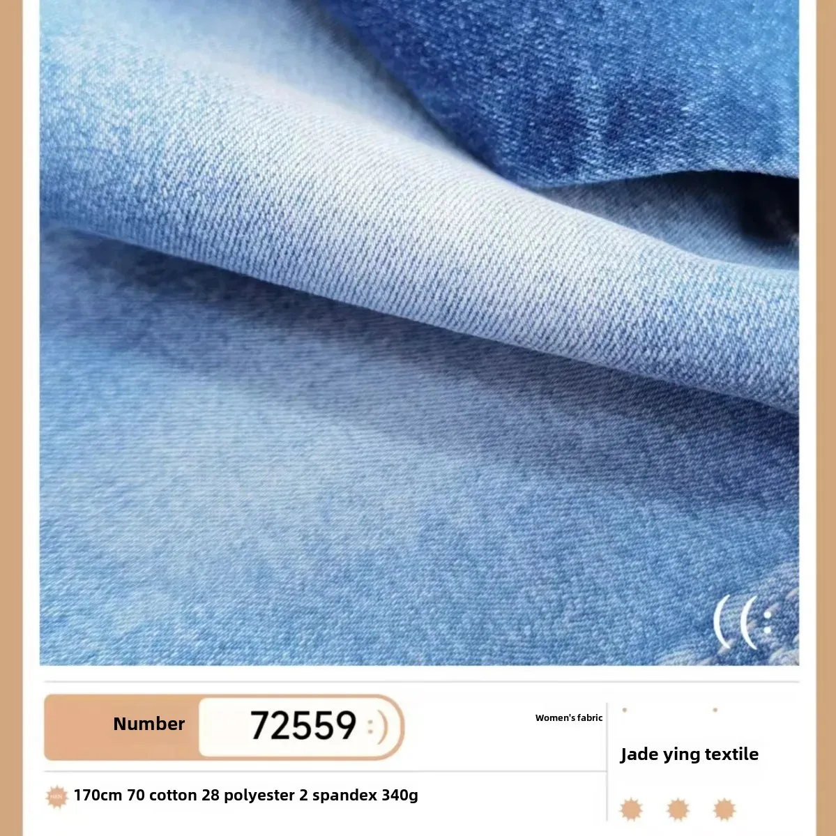 Women's Denim Clothing Fabric Elastic Twill 10 Pieces 70D PD Eden Fabric 72559 Fashionable Chinese Mainland Origin Clothing Acce