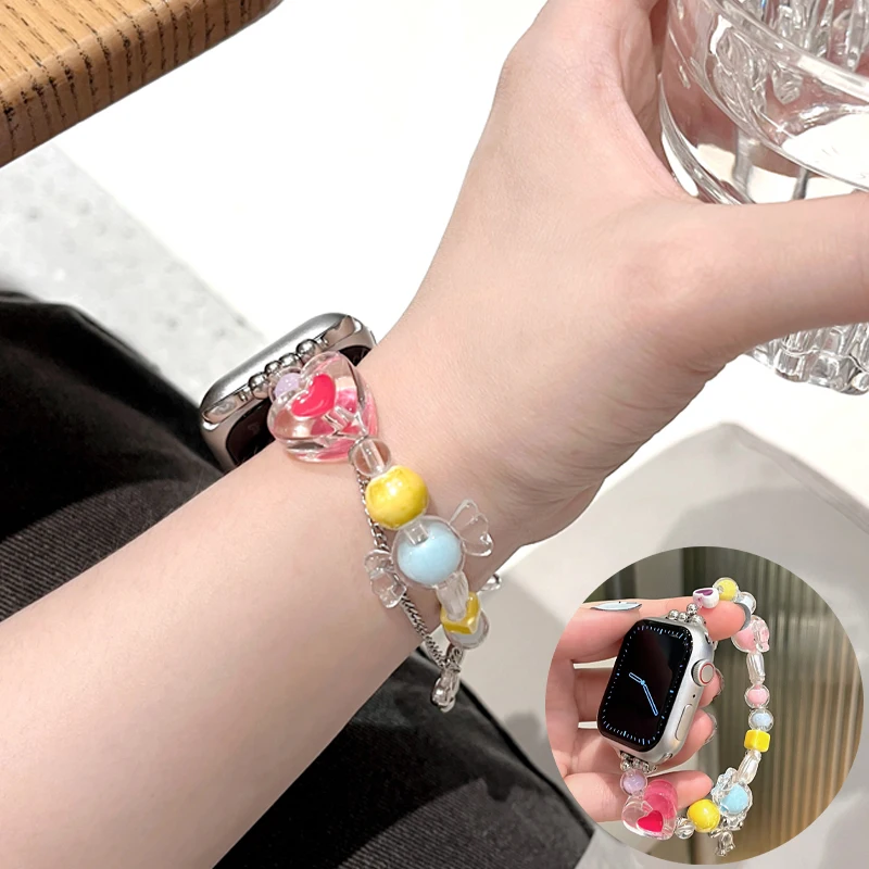 

Women Beaded elastic Rainbow Band For Apple Watch Strap 44mm 45mm 42mm 41mm 40mm Fashion Bracelet iWatch 8 7 6 5 SE 4 Ultra 49mm