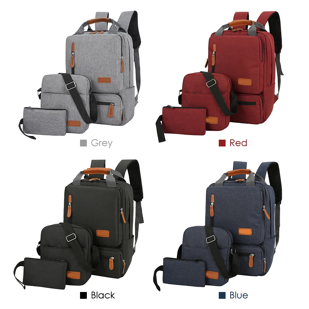3pcs Backpack Set Women Men Laptop Backpack Shoulder Bag Small Pocket