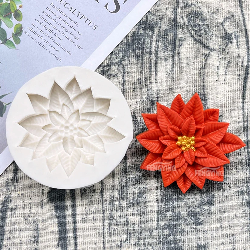 Weihnachts-Poinsettia-Nussknacker-König-Wächter-Silikon-Backform, Zuckerwerk, Schokolade, Cupcake, Fondant, Kuchendekorationswerkzeuge – Detail 1