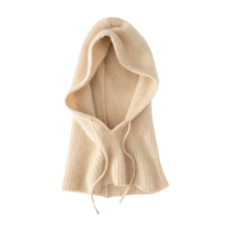 Damen-Wintermütze aus 100 % Wolle, weich, warm, Sturmhaube, Ohren-, Gesichts- und Nackenschutz, modische Mütze mit falschem Kragen, Skimütze – Detail 9