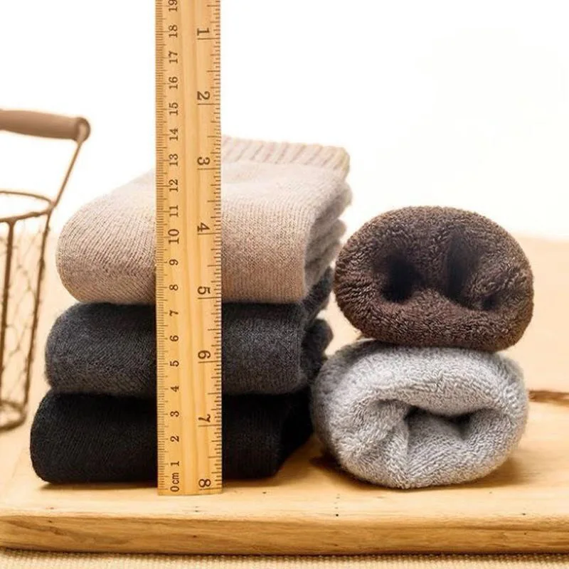 New 5Pairs Men\'s Wool Socks Winter Business Casual Thick Warm Winter Men\'s Simple Solid Color Socks Male High Quality EU38-45