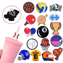 1PCS sports balls basketball soccer football straw topper PVC boys sports balls straw toppers charms